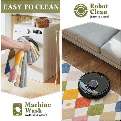 jinchan Kids Rug for Classroom 8ft Radius Corner Washable Area Rug Modern Colorful Quarter Circle Rug Soft Non-Slip Carpet for Nursery Playroom Daycare Reading Nook Living Room Circus on Cream