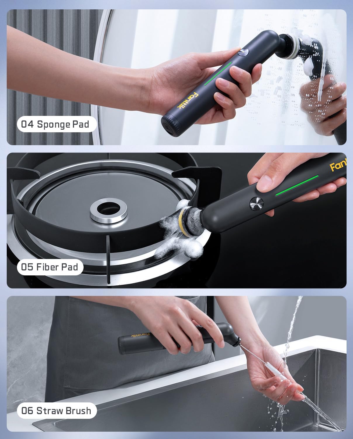 Fanttik G9 Nano Electric Spin Scrubber, Cordless Power Grout Brush, Type-C Fast Charging with LED Power Display, IPX7 Waterproof, 8 Replaceable Heads for Cleaning Grout, Corners, Crevices - Black