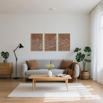 HPINUB Line Style Mountain Framed Canvas Wall Art Set, Vintage Tree Rings Wall Decor, Abstract Tree Spiral Wall Painting, Modern Nature Art Prints for Living Room,Bedroom,Farmhouse-16 x24 x3