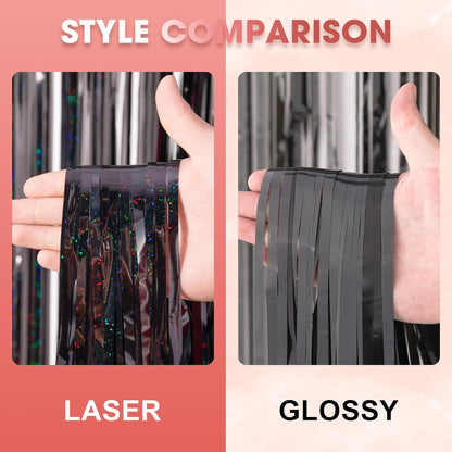 3 Pack 3.3 x 8.2 ft Laser Black Foil Fringe Backdrop Curtains, Tinsel Streamers Birthday Party Decorations, Fringe Backdrop for Graduation, Baby Shower, Gender Reveal, Disco Party