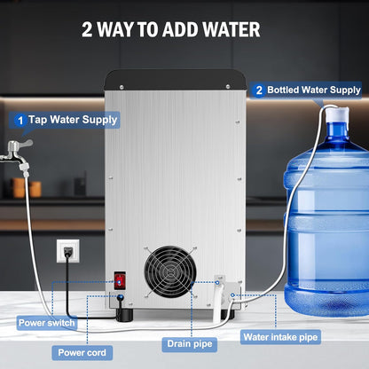 Nugget Ice Maker Countertop, 50LBS/Day with 5LBS Storage Bin, Water Dispenser Countertop Ice Maker Machine Stainless Steel, Soft Chewable Pellet Ice Machine for Home Bar Kitchen Office, Self-Cleaning