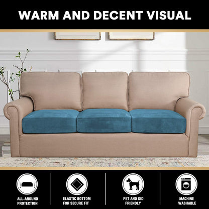 PrinceDeco Couch Cushion Covers, Stretch Washable Sofa Cushion Cover, Fitted Sofa Slipcover Velvet Fabric Non-Slip Furniture Protector for Dog,Pets, Kid (Each Width Up to 29.5", Blue)