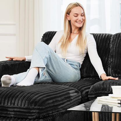 Belffin Modular Sectional Sofa with Storage Ottoman, Oversized Cloud Couch Sectional with Extra Deep Seat, Convertible L Shaped 4 Seater Sectional Couches for Living Room, Plush Corduroy Black
