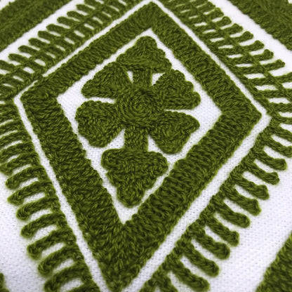 Alysheer Embroidered Decorative Throw Pillow Covers 18x18 inches Set of 2 Pieces, Boho Geometric Modern Chic Classic Pattern Cotton Cushion Cases for Sofa Couch Bed Living Room(Olive Green)