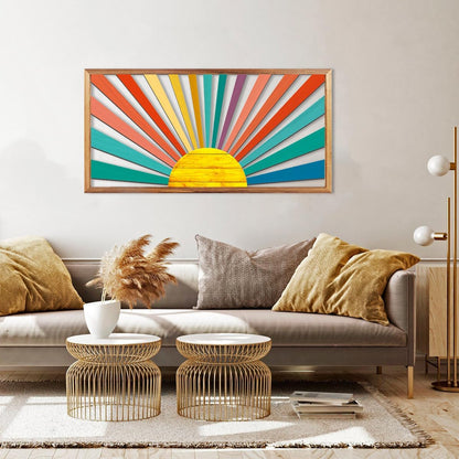 IARTTOP Large Boho Sun Wall Art Framed Wooden Art Wall Decor Sun Geometric Line Sunshine Wall Art for Living Room Bedroom Office 16"" x32, red