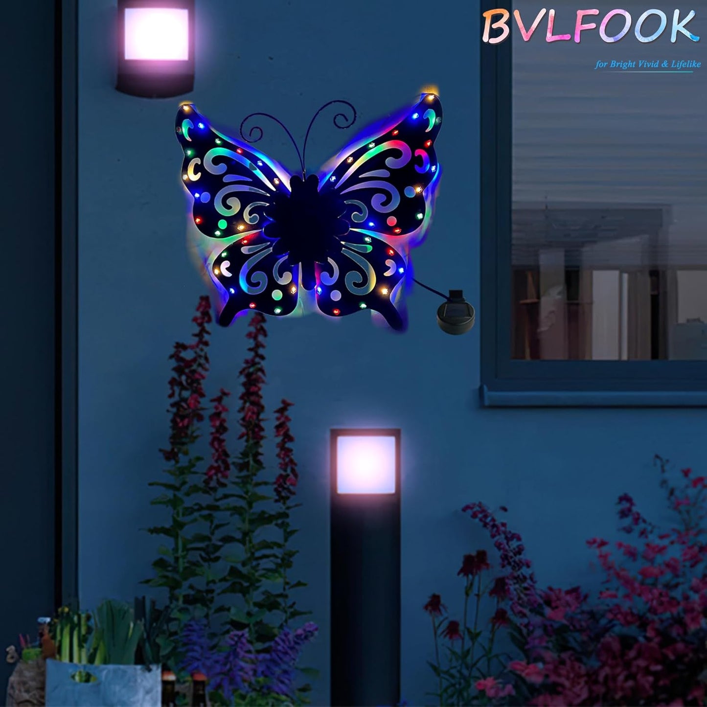 Solar Garden Light, Metal Butterfly Wall Art, 19" Large Hanging Decor for Garden Patio Fences Porch Yard Art Outdoor Wall Decor, Weatherproof Decorative Lighting, Housewarming Wedding Birthday Gift