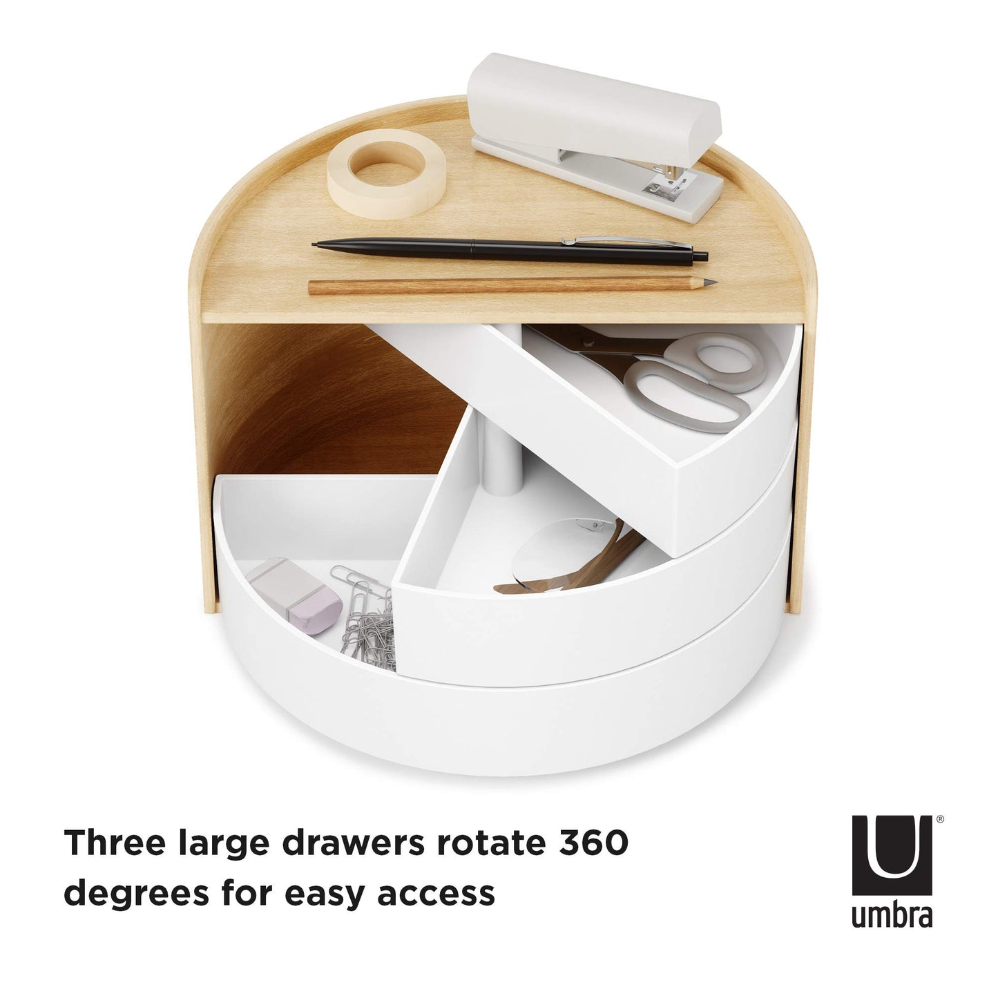 Umbra Moona Jewelry Box, Rotating Wood Jewelry Organizer, White/Natural