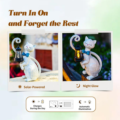 WHIMSYNOOK 10.7" White Cat Solar Garden Light Statue – Outdoor Garden & Yard Decor, LED Lantern, Gift for Cat Lovers