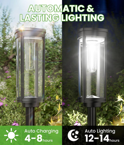 Bright Solar Pathway Lights Outdoor, 8 Pack Solar Garden Lights for Outside Waterproof IP65, Auto On/Off Outdoor Light for Yard Garden Lawn Walkway Driveway Landscape Lighting