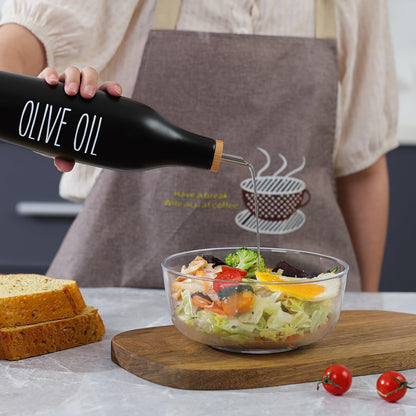 HOMCDALY Olive Oil and Vinegar Dispenser Set, Ceramic Oil and Vinegar Bottles with Bamboo Tray, 16.9oz Kitchen Cruet - Set of 2 - Black