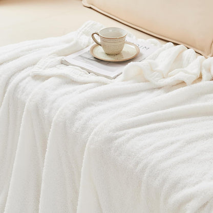 EMME White Throw Blanket Muslin and Fleece Blanket for Women Reversible - 50"*60" Soft & Cozy Warm Lightweight Small Blankets for Couch Bed Picnic Travel Bed