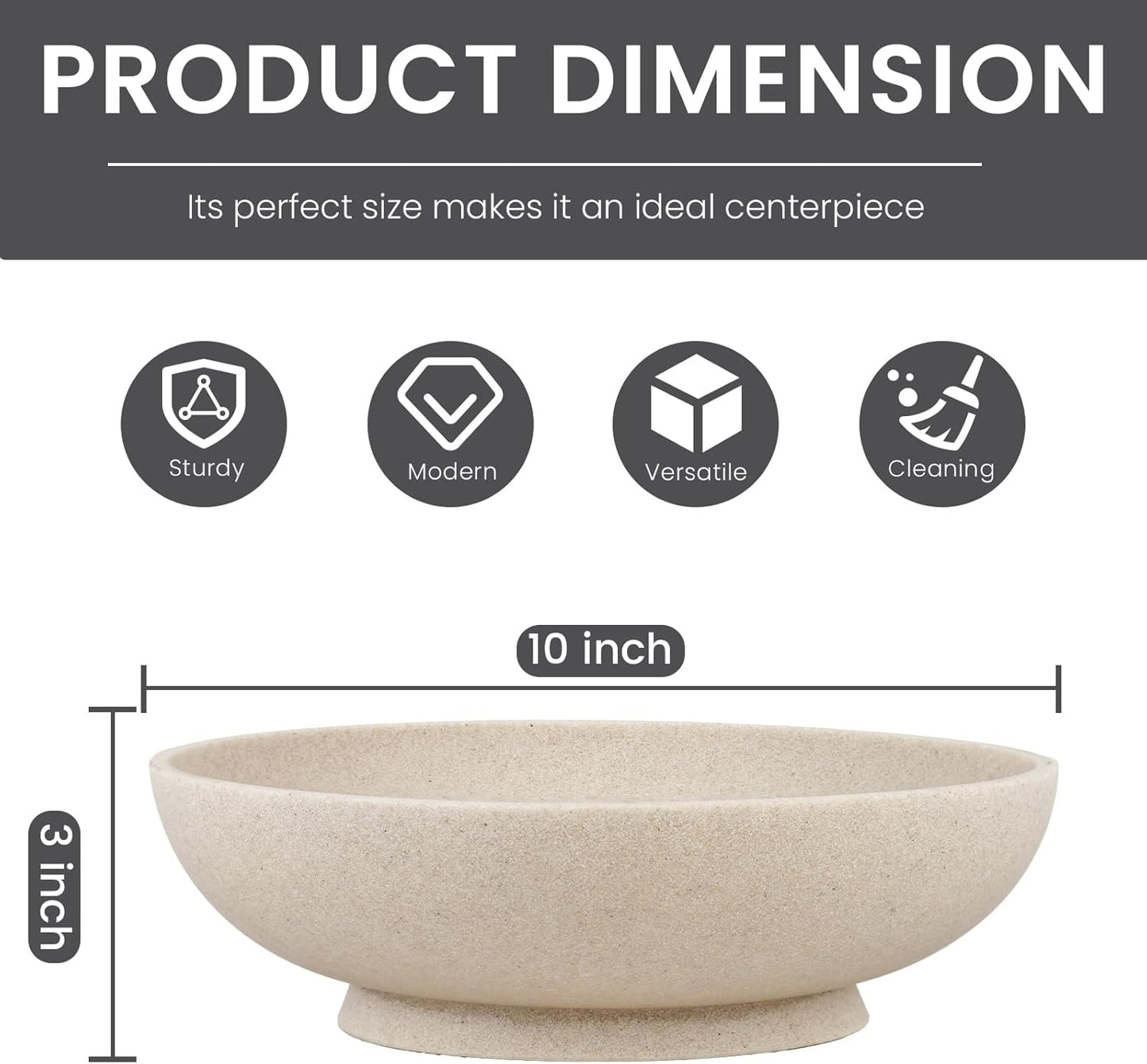 Large Decorative Bowl,Modern Fruit Bowl for Kitchen Counter,Handicraft Decorative Bowls for Home Decor,Stylish Key Bowl for Entry Table - Artificial Stone Beige