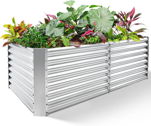Land Guard 6×3×2 ft Galvanized Metal Raised Garden Bed, 2FT Deep Root Elevated Planter Box Steel Large Vegetable Flower Bed Kit（Silver）