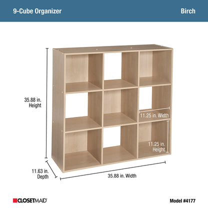 ClosetMaid Cubeicals 9 Cube Storage Shelf Organizer Bookshelf, Square Shape, Easy Assembly - Birch