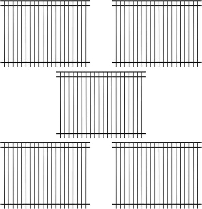 Fencer Wire Pack of 5 Heavy Duty Flat Top Fence Barrier Panel, 6FT Height X 8FT Width Anti-Rust Metal Fencing Panel, 2” Diameter Steel Outdoor Decorative Garden Fence Panel for Yard, Pool, Patio