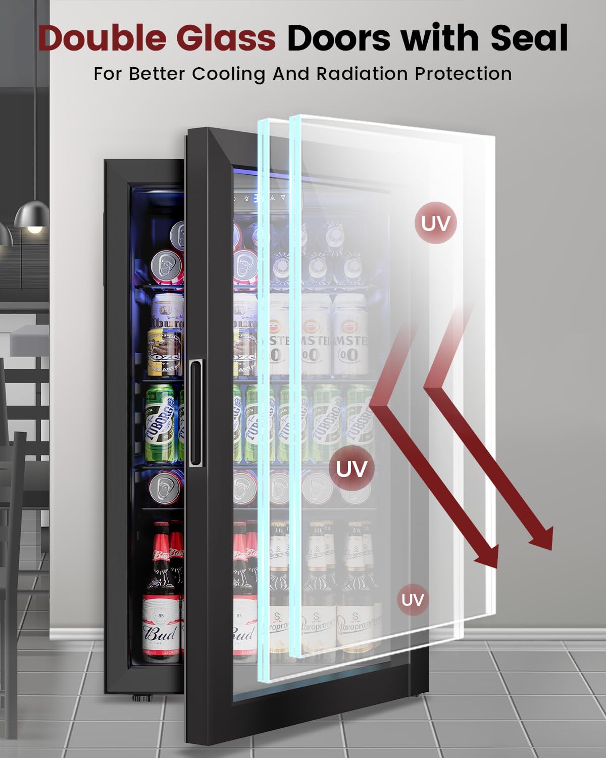 Wine Cooler Refrigerator - 26 Bottle 126 Can Mini Wine Fridge with Glass Door for Beer Soda Water Drink, Small Wine Cellar Beverage Refrigerator for Bedroom Office Home Bar Dorm, 3.2 Cu.Ft