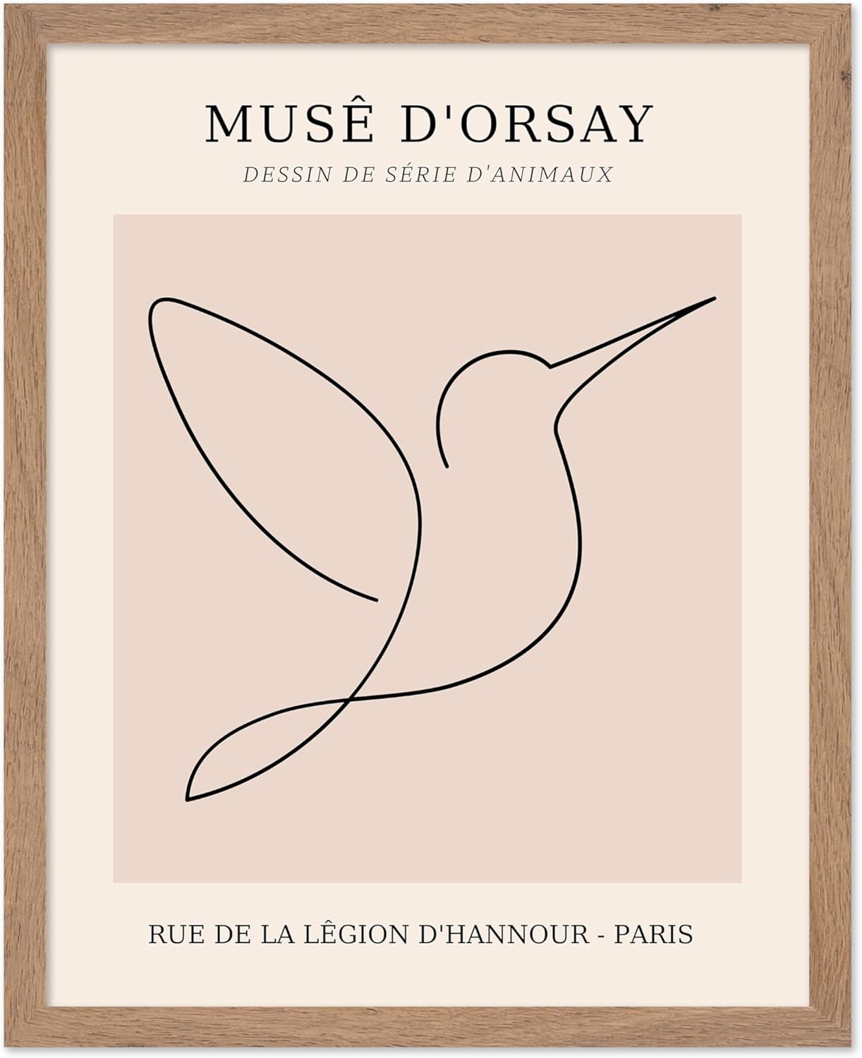 Poster Master Vintage Poster - Retro One Line Hummingbird Drawing Print - Bird Line Art - Minimal Gift for Him, Her, Animal Lover - Abstract Decor for Home, Office, 8x10 Beige Framed