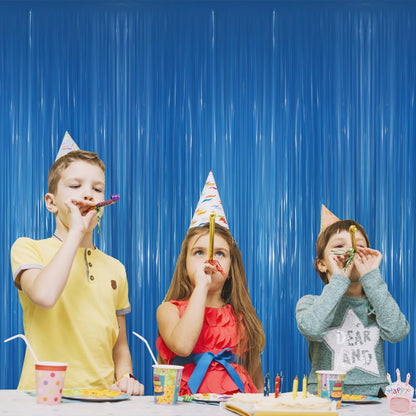 GOER 3.2 ft x 8.2 ft Metallic Tinsel Foil Fringe Curtains Party Photo Backdrop Party Streamers for Birthday,Graduation,New Year Eve Decorations Wedding Decor(4 Packs,Candy Blue)