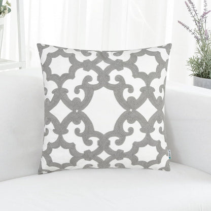 HWY 50 Grey Gray Decorative Throw Pillow Covers 18x18 Inch (1 Piece), Embroidered Cotton Farmhouse Cushion Cover Pillow Case for Sofa Couch Living Room Bed, Geometric