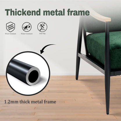 Modern Accent Chairs Set of 2 for Living Room Bedroom Mid Century Arm Chairs Upholstered Office Accent Chairs Comfy Waiting Room Chairs with Metal Frame, Green