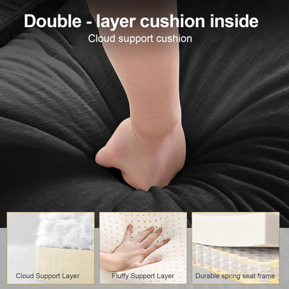 Modular Sectional Sofa Couch for Living Room Velvet Cloud Couches Oversized U Shaped Sectional Couch Convertible Sleeper Sofa Chaise Padded Armrests Cup Holder (Black, 8 Seats)