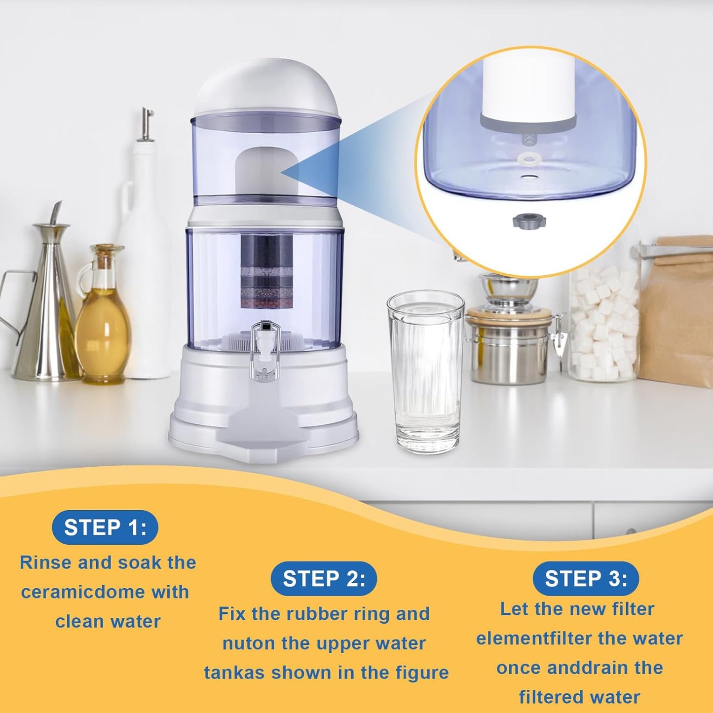 2Pack Replacement Ceramic Dome Water Filter 0.2 to 0.5 micron for Countertop Portable Water Purification System