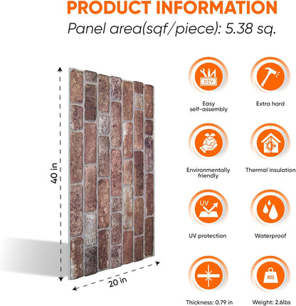 IZODEKOR 3D Wall Panels Brick Effect - Cladding, Stone Look, Styrofoam Facing for Living Room, Kitchen, Bathroom, Balcony, Bedroom and Back of Counter | Old Castle (3 Piece Panel) | Covers 16 sq ft