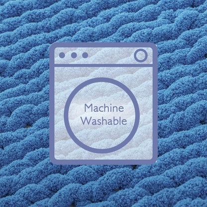 Bigacogo Chunky Knit Throw Blanket for Couch, 40x60 inches, 100% Hand Knitted with Thick Jumbo Chenille Yarn, Cozy Soft Large Rope Knot Cable Crochet Blankets for Sofa Bed Living Room, Bright Blue