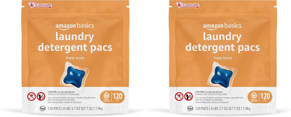 Amazon Basics Laundry Detergent Pods, 120 Pacs for 120 Medium Loads, Fresh Scent, (Previously Solimo) (Pack of 2)