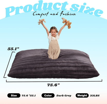 Hobestluk 3 in 1 Bean Bag Chair Giant Bean Bag Chairs for Adults with Ripple Cover Convertible Bean Bag Floor Cushion with Machine Washable Cover for Living Room (Ripple Dark Grey)