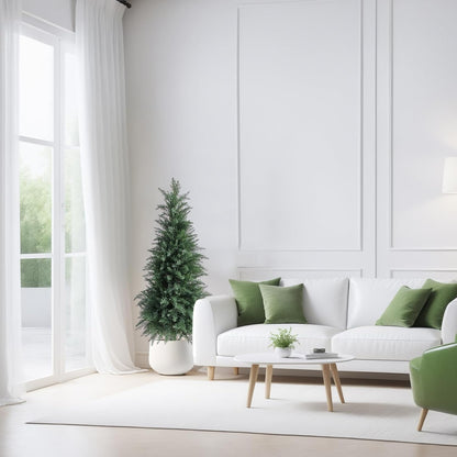 Artificial Cedar Topiary Trees 3FT Set of 2 Lifelike Faux Evergreen Cypress Bushes UV Resistant Outdoor Christmas Trees Realistic Potted Plants for Indoor Outdoor Decor