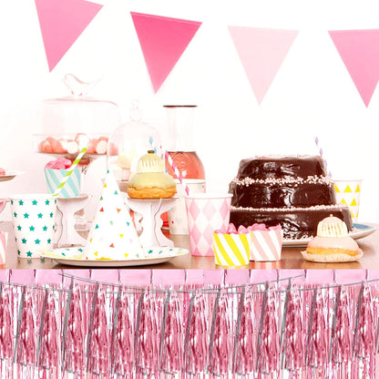 3P Light Pink Foil Fringe Metallic Tassel Streamers Banner Tassel Garland for Parade Floats, Bachelorette, Wedding, Birthday, Halloween, Christmas, Bridal/Baby Shower Party Decorations