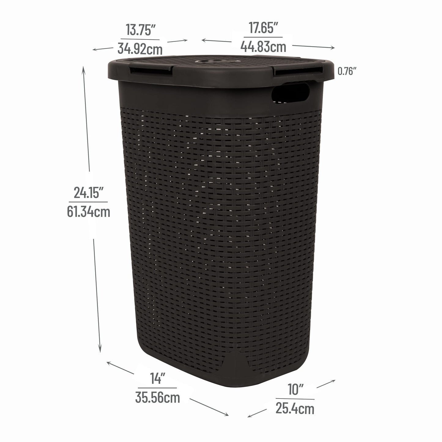 Mind Reader Slim Laundry Hamper with Lid, 60L Tall Clothes Basket, Narrow Tapered Design for