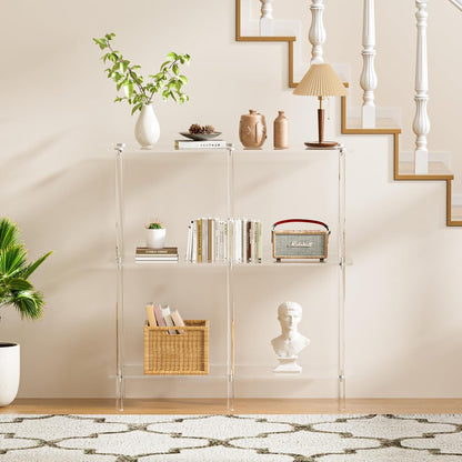 Acrylic Console Table, 29.53" Modern Entryway Table with Storage Shelves, 3 Tier Layer Storage for Foyer, Living Room, Clear.