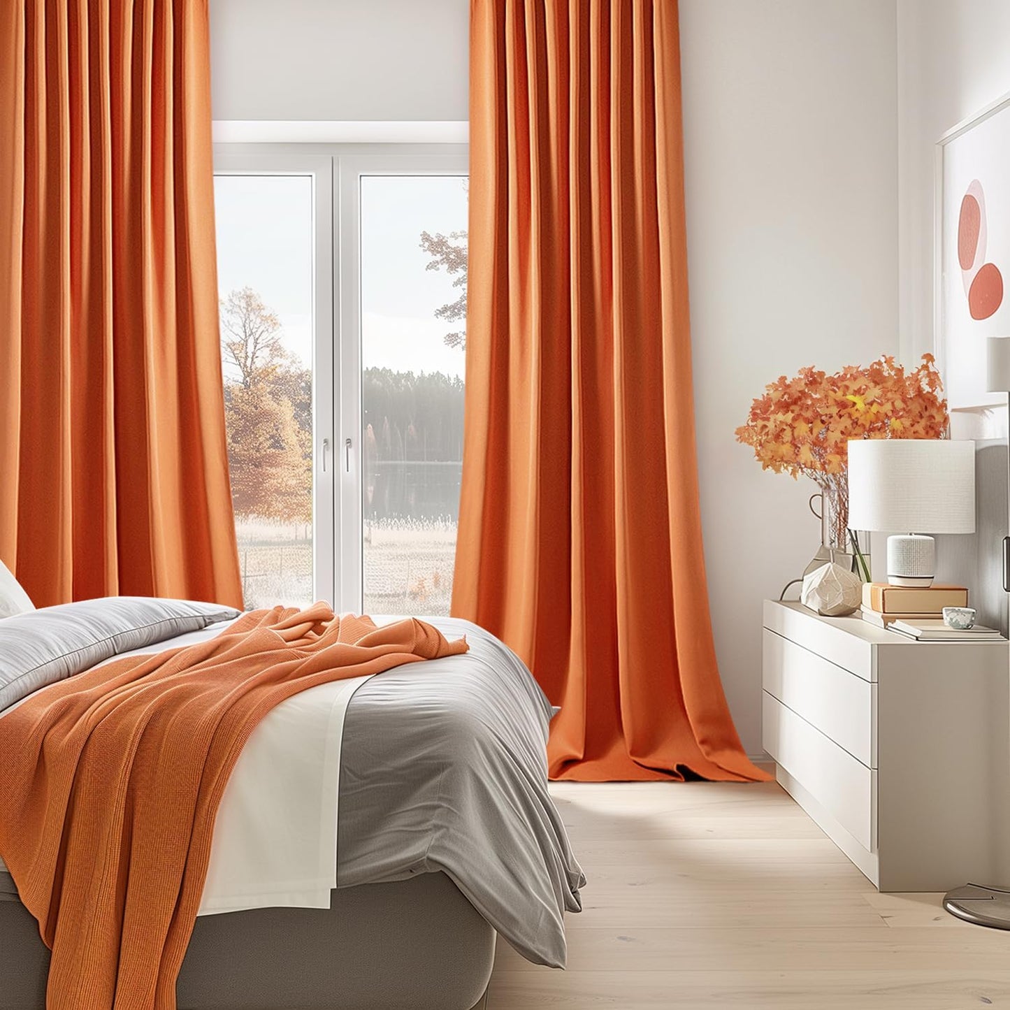 MIULEE 2 Panels Orange Back Tab Blackout Curtains 84 Inch Length for Living Room Bedroom Privacy, Rod Pocket/Pinch Pleated Fall Thermal Insulated Room Darkening Light Blocking Curtains 84 Inches Long