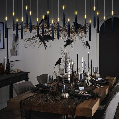 GenSwin 22pcs Flameless Floating Candle with Magic Wand Remote Timer, Battery Operated Hanging Window Candles Flickering, 6.1" LED Electric Candles for Christmas Halloween Decorations(Black)