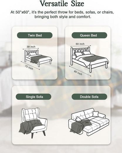 ZonLi Green Checkered Throw Blanket, 50" x 60" Christmas Decorative Blankets, Decorative Vintage Throws with Tassel for Couch, Bed, Sofa, Chair, Outdoor, Cozy Warm Lightweight Farmhouse Blankets