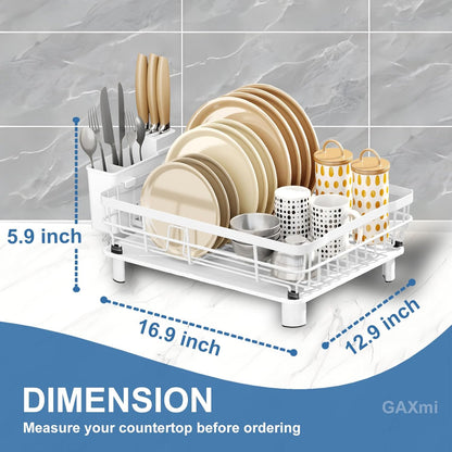 GAXmi Dish Drying Rack Over The Sink Dish Drainer with Drainboard Utensil Holder, 1-Tier White