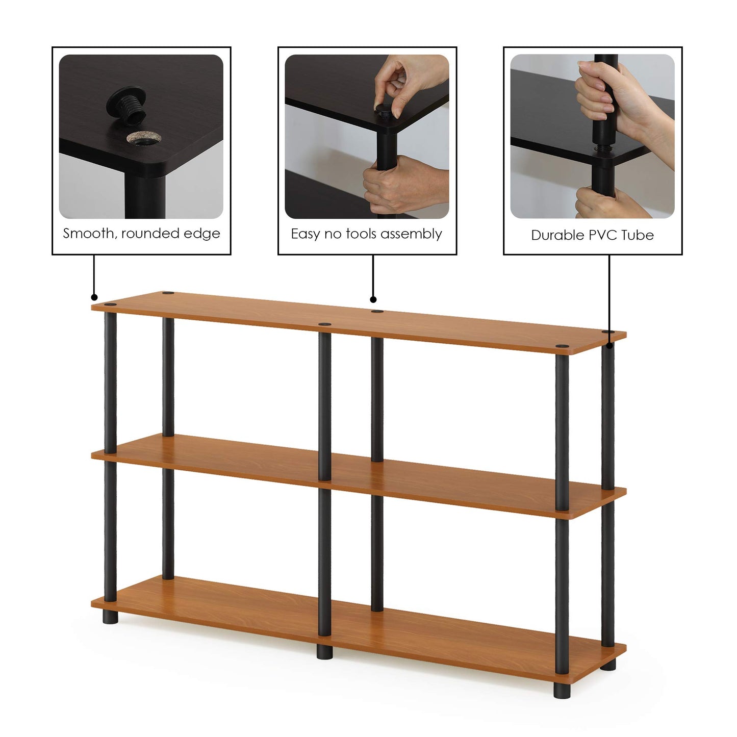 Furinno TURN-N-TUBE Storage Shelves, 3-Tier 47.4 Wide Book Shelf, Corner Shelf, Toolless Open