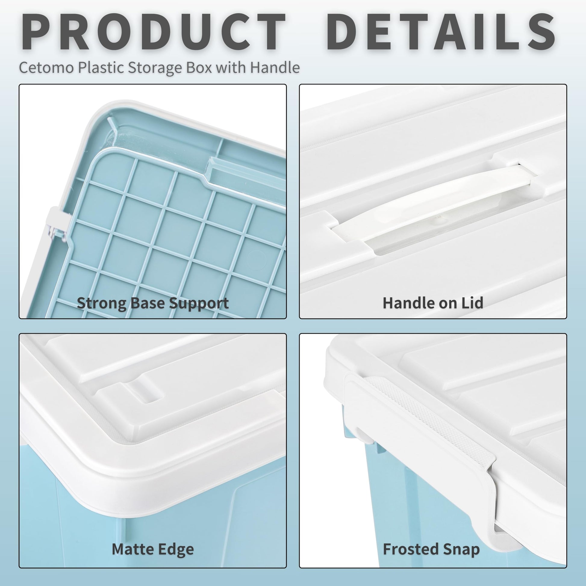 Cetomo Lidded Storage Bin with Handle, Tote Organizing Container with Durable Lid and Secure