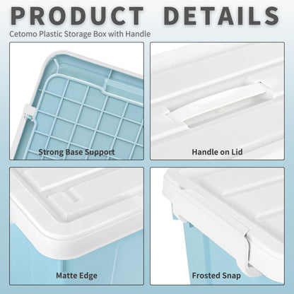 Cetomo Lidded Storage Bin with Handle, Tote Organizing Container with Durable Lid and Secure