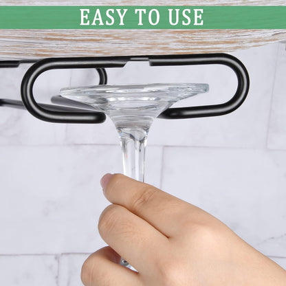 4 Pack Steamware Wine Glass Hanging Rack, Metal Stemware Holder Storage Wall Mount Under Cabinet Kitchen Bar Pub, Black