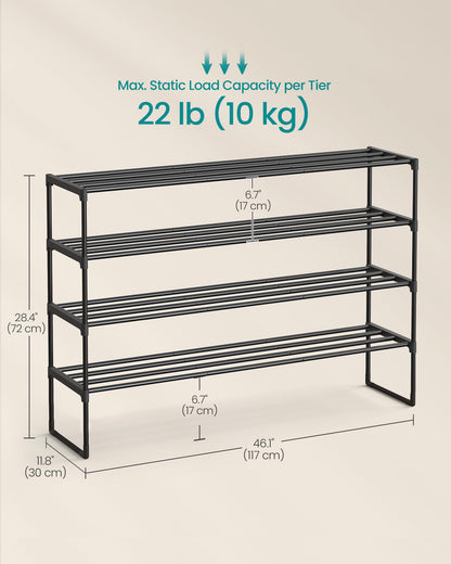 SONGMICS Shoe Rack, 4-Tier Shoe Organizer, Metal Storage Shelf, Upright or Upside Down, for 25-30