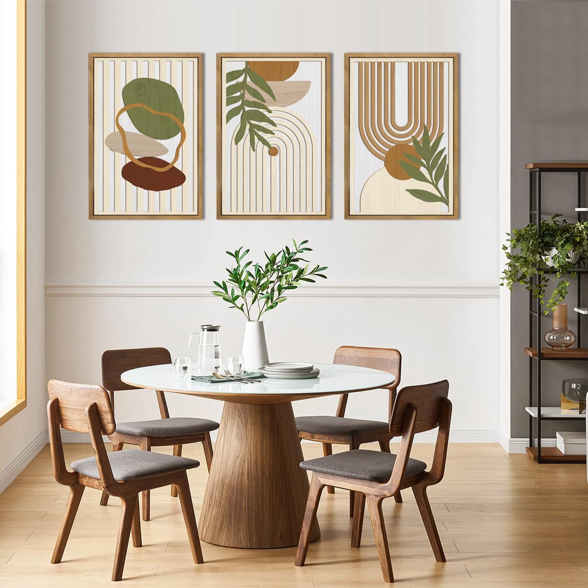 Large Sage Green Boho Wall Art Set Abstract Modern Geometric Wood Wall Decor Mid Century Neutral Artwork Bohemian Art Decor for Living Room Bedroom Office-16x24Inch x3