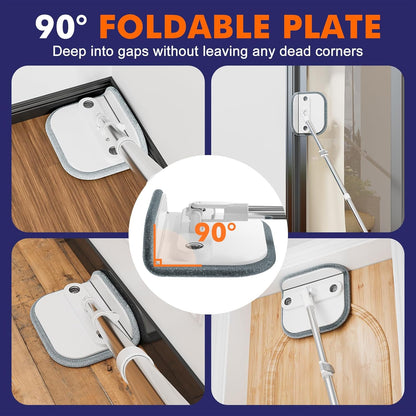 Upgraded Self-Standing Spin Mop and Bucket System, Detachable Inner Mop Bucket That Separates Dirty Water & 90° Foldable Head, Triple-Scrubbing System, for Hardwood Floors - White with 2 Pads