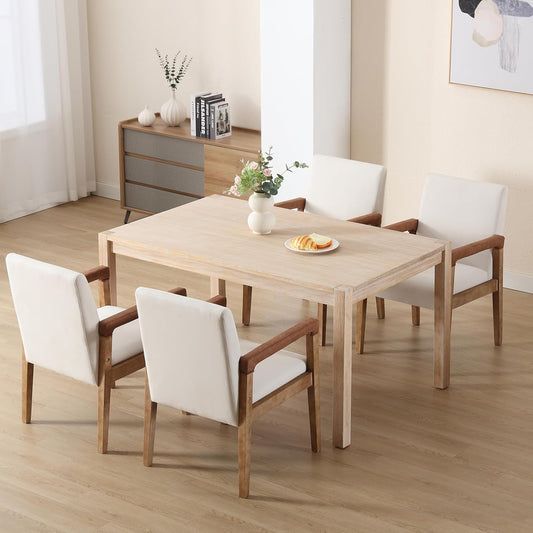 Kmax Modern Dining Chairs Set of 4 Linen Fabric Kitchen Arm Chairs Upholstered Accent Chairs with