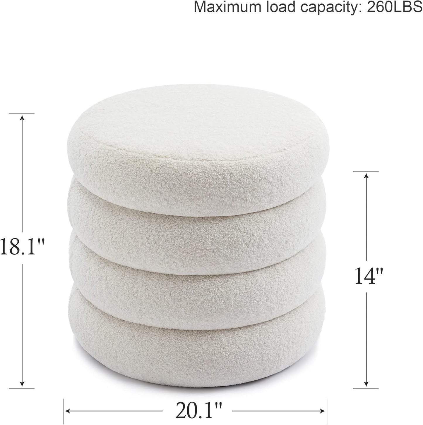 ONEVOG 20" Round Storage Ottoman with Removable Lid, Off-White Boucle Fabric Footrest Pouf, Sherpa Tufted Small Coffee Table Vanity Ottoman Foot Stools for Living Room Couch, Bedroom, Dorm, Nursery