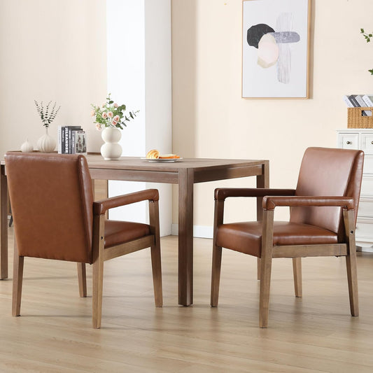 Kmax Modern Dining Chairs Set of 2 Faux Leather Kitchen Arm Chairs Upholstered Accent Chairs with