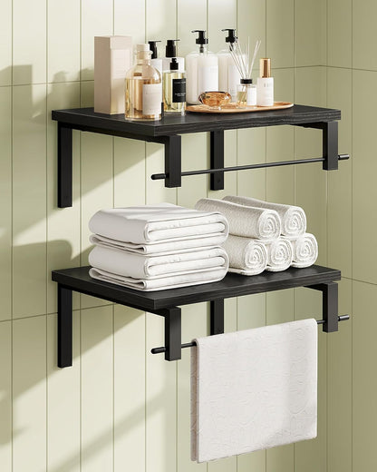 Deep Floating Shelves for Wall, 12 inch Wall Mounted Shelves Set of 2, Wide Floating Shelves for Living Room, Bedroom, Study, Bathroom, Black TBJ02P2BB