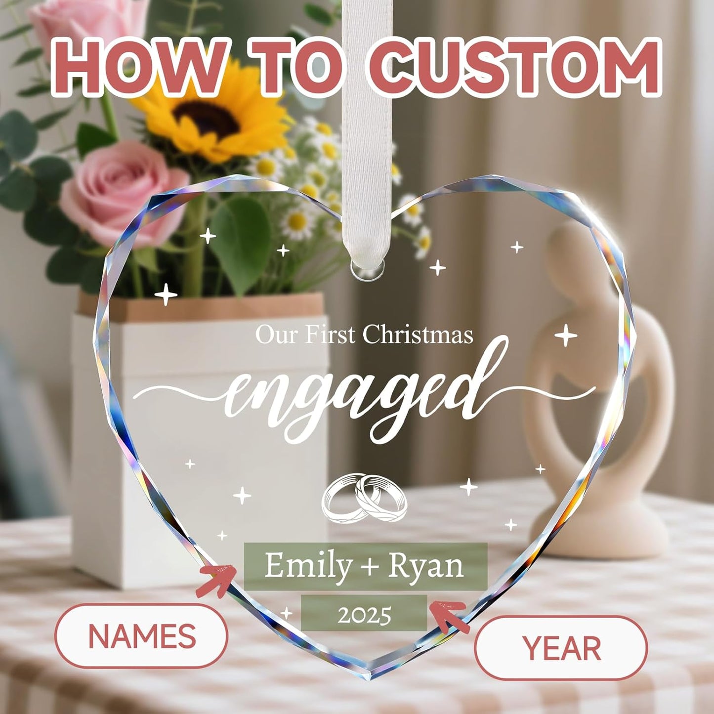 Engagement Gifts for Couples - Personalized Engagement Ornament for Party Decorations - Bride to Be Gifts, First Christmas Just Engaged Ornament 2025